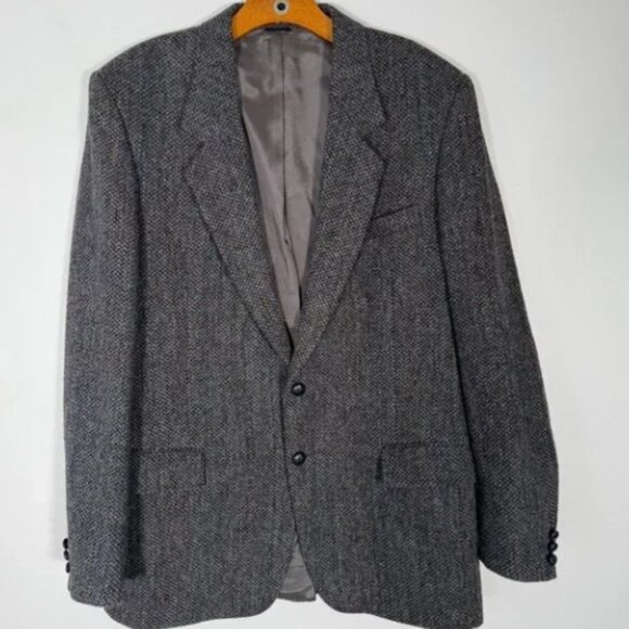 Vintage Harris Tweed Blazer Sport Coat Grey 44 Classic Old Money L - Picture 1 of 8